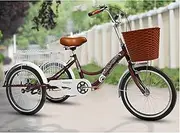 Three Wheel Bike, Adult Tricycle 3 Wheel with Shopping Basket 20" Adult Trike Bike Cruiser Pedal Adult Bike Cycling for Shopping Outdoor Picnic Sports Cycling Pedalling