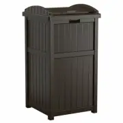 Brown Outdoor Resin Trash Can Garbage Waste Bin with Lid Patio Deck 33 Gallon