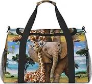 [EdWal] Elephant and Giraffe Print Weekender Bags for Women,Travel Bags Personal Item Travel Bag Luggage Bag Travel Accessories, Black, One Size