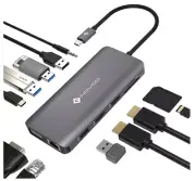 NOVOO Docking Station Triple Display USB-C HDMI+VGA+Ethernet+100W USBC PD+4USB