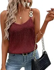 [Generic] Womens Sequin Top V Neck Strappy Sparkle Camisole Glitter Sleeveless Tanks Tops