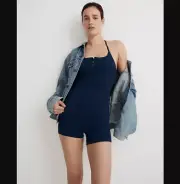 Madewell NEW NWT Womens Small/Medium Blue Seamless Halter Biker Unitard