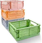 Plastic Folding Baskets, Small Basket Organizer for Desk, Collapsible Crates for Storage, Aesthetic Desktop Storage Bins for Bedroom Living Room Kitchen Bathroom Office, Cute Organizer Gifts, 4Pack