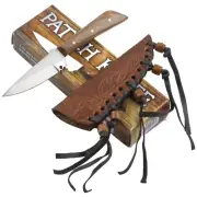 Western Style Patch Knife Fixed Blade with Sheath Fringe and Bead Trim