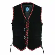 Johnny Reb Leather Biker Motorcycle Vest Red/Black JRV10035