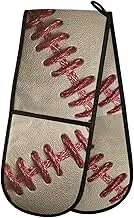 Quteprint Ball Baseball Stitching Washable Double Oven Mitts, Heat Resistant Quilted Kitchen Oven Gloves Extra Long Potholder 7" x 35" for Cooking Baking Microwave Grilling Barbecue