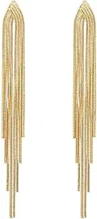 [Generic] Long Tassel Dangle Earrings for Women | Elegant Rhinestone Chain Chandelier Drop Earrings | Statement Jewelry