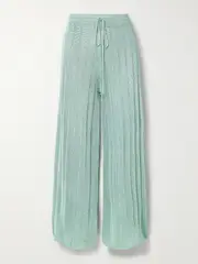 [Calle Del Mar] Calle Del Mar - Ribbed-knit Wide-leg Pants - Blue - medium medium Blue
