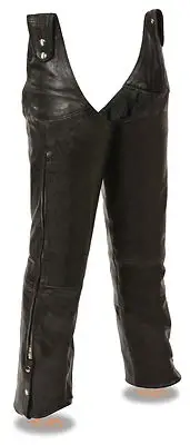 Mens Leather Unisex BELTLESS Biker Chaps - Fully Lined - Snap Height Adjustement