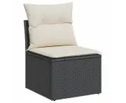 vidaXL Garden Sofa Armless with Cushions Black Poly Rattan