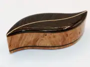 Handmade "FEATHER" Shaped Gift Box/Trinket Box with Curly Maple Burl and Wenge