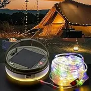 Solar Camping String Lights, 4 in 1 Rechargeable 32.8FT/10M Long String Light, Camping Light with 8 Lighting Modes, Hanging IPX4 Waterproof Portable Tent Lighting for Outdoor Patio Hikin Garden Party