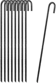24” Ground Rebar Stakes Heavy Duty J Hook Ground Anchors, Curved Steel...