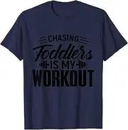 [X.Style] Chasing Toddlers is My Workout - Cardio ds168 T-Shirt (S) Navy Blue