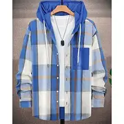 Men's Lightweight Jacket Shirt Jacket Casual Jacket Shacket Vacation Daily Breathable Pocket Spring Fall Plaid Fashion Classic Hooded Regular Black Red Blue Kh