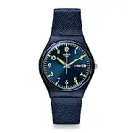 SWATCH 原創系列 SIR BLUE 奢華藍絨手錶-34MM