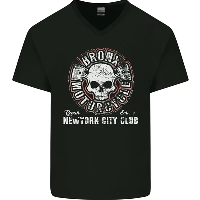 Bronx Motorcycle Motorbike Biker Mens V-Neck Cotton T-Shirt