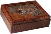 Box MOUNTAIN Lodge Sledding Bear Hinged Lid Chocolate Brown Resin Hand-Cast