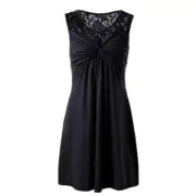 Front Sexy Lace O-neck Trim Sleeveless Patchwork Vest Dress I7X6