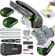 Mini Chainsaw Cordless,6 Inch Portable Electric Chain Saw With Automatic Oiler, Battery Powered Small Handheld Saw With Security Lock for Trees Branches Trimming, Wood Cutting, 2 Batteries 3 Chains