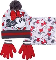 [Disney] Minnie Mouse Bobble Hat + Snood Scarf + Gloves Ser for Girls 3 Piece Winter Set Gift Boxed