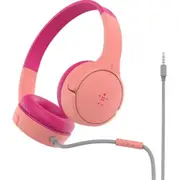 Belkin SoundForm Mini Wired Headphones for Kids - Pink Volume Limited & Water Resistant - In-line Microphone & One-Button Remote - 2 Years Warranty [AUD004BTPK]