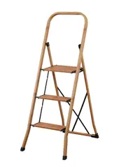 3 Step Folding Ladder With Handle – Aluminium Wood Grain Finish