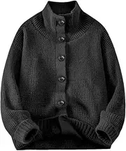 [Generic] Men's High Neck Ribbed Oversized Knitted Cardigan Solid Color Casual Loose Fit Sweater Cardigan