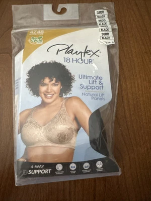 NEW WOMEN SIZE 38 DD PLAYTEX 18 HOUR ULTIMATE LIFT & SUPPORT BLACK BRA