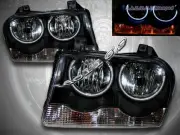 05-09 Chrysler 300 Headlights Black Twin Halo CCFL Pair Halogen Type (for: Chrysler)