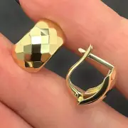 Real 14K Gold Faceted Huggie Hoop Earrings 15mm