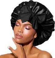 BONNET QUEEN Satin Bonnet Cool Breathable Single Layer Silk Bonnet for Sleeping Women Hair Bonnet Night Sleep Cap Scarf Wrap for Curly Hair with Tie Band