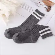 [TYUXINSD] Simple Sock 1-9 Years Kids Boys Toddlers Girl Socks Knee High Long Soft Cotton Socks Stripped Kids Socks School Clothes (Farbe : Light Gray, Größe : XL (7 to 9 Years))