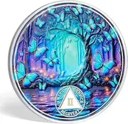 deDecoml Serenity Prayer Recovery Coin Butterfly Tree Design with Unity, Service, and Recovery Triangles Challenge Coin Sobriety Sober Coin NA AA Chips and Medallions (Blue Butterfly Tree, 2 Years)