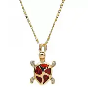 Opal Garnet Micro Pave Women's Gold Layered Turtle Design Fancy Necklace