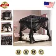 Easy-Care Black Polyester Canopy Bed Curtains - Perfect for Dreamy Bedrooms