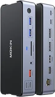8K USB C Laptop Docking Station,Docking Station 3 Monitors with 1*HDMI, 2*DisplayPort,15 in 1 USB C Dock for Dual/Triple Monitors,6 *USB Ports,100W PD,Ethernet,SD&TF,Audio,for Dell/HP/MacBook/Lenovo
