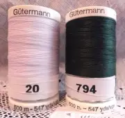 NEW White & Dark Green GUTERMANN 100% polyester sew-all thread 547 yards Spools