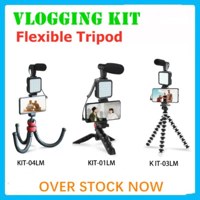 Smartphone LED Vlog Video Kit Audio Record Microphone Tripod w/Bluetooth Remote