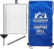 Zalderan Campfire Grill Grate. Small Lightweight, Stainless Steel, Portable, Backpack Hiking Grill. Adjust the height while cooking to maintain the perfect temperature. For outdoor fire pit camping. Fast and easy to set up.