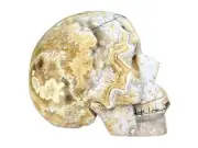 White Mexican Crazy Lace Agate Skull Crystal Skull Carving 974g