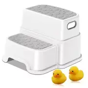 Toddler Step Stool, 2 Step Stool for Kids with Anti-Slip Surface and Gray