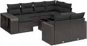 vidaXL 11-Piece Black Modular Garden Sofa Set - Poly Rattan Furniture with Cushions, Storage, Tempered Glass Table for Patio, Terrace, or Backyard