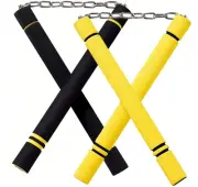 [2PCS] Foam Rubber Training Sticks,Safe Steel Chain Nunchuck,Martial Arts Sti...