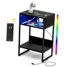 LED Nightstand with Charging Station USB A&C Ports, Side Table with Storage