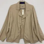 New Chico's Tan Sand Soft Lyocell Twill Open Front Drape Jacket size 16/18