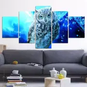 Blue Owl Framed 5 Piece Canvas Wall Art