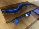 Natural Blue Epoxy Table Top Handmade Acacia Wooden Dining Room Furniture