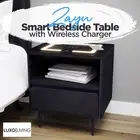 Smart Bedside Table 1 Drawer 1 Shelf with Wireless Charging USB Ports LED Black
