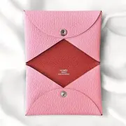 Unused Hermes Calvi Verso Card Case Pink Red Wallet
